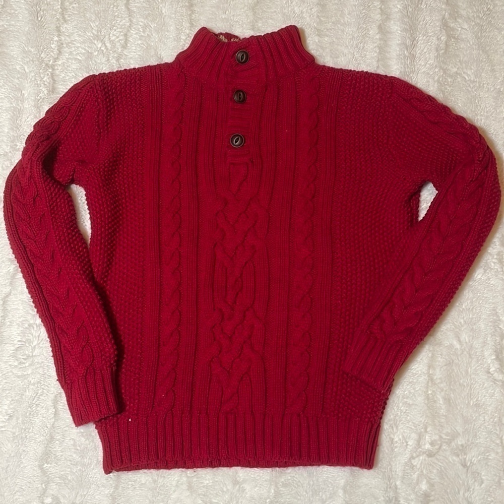 Gap Kids Russian Red Cable Knit  3 Button Sweater with Faux Fur Lined Collar - Picture 2 of 13
